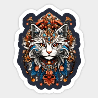 Mysterious Cat tribal art retro vintage design Sticker